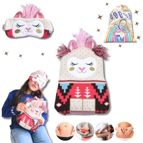 Cute Microwavable Stuffed Animal Heating Pad with Sleep Mask - Period Menstrual Cramp Pain Relief and Relaxation with Warmies Microwavable Animals (Alpaca)