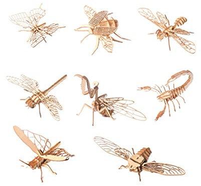 Toyvian Puzzle 3D Bois Animaux Insectes, 8pièces Colorier Jouet Éducatif DIY pour Garçon Fille Modèle De Figure Insecte Bois Améliorez La Parent garçon Fille Communication sans Colle Ni Outils