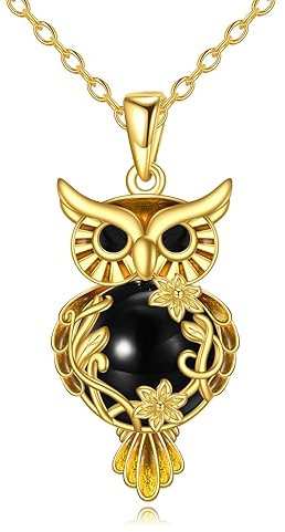 YAFEINI Mondstein Eulen Halskette Geschenke Sterling Silber Filigraner Eulen Anhänger Halskette Schmuck für Damen und Mädchen (Schwarze Eulen kette aus Onyx)