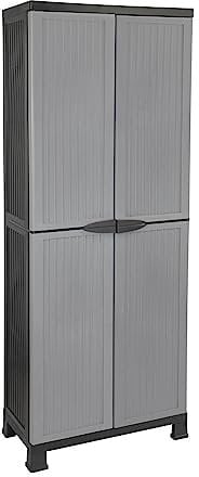 THINIA HOME - Armario de Resina Alto Almacenaje, Uso Exterior e Interior, Jardín y Terraza, 3 Baldas, 2 Puertas, Dimensiones 39x68x171cm (Largo x Ancho x Alto), Color Gris o Negro