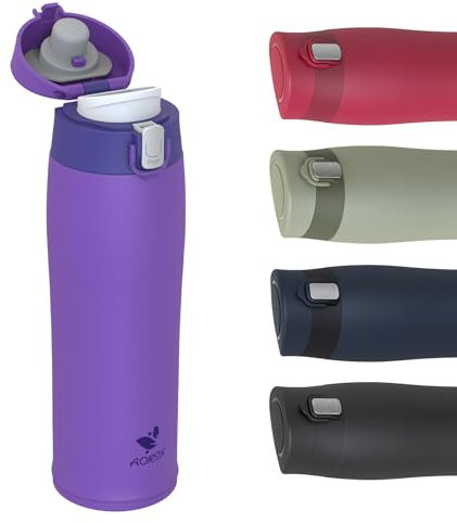 AORIN 18/8 Stainless Steel Water Bottle, 500ml Vacuum Insulated Metal Bottle, Leakproof Drinks Bottle, BPA Free, Hot & Cold Compatible, Portable Flask for Gym, Sport, Daily