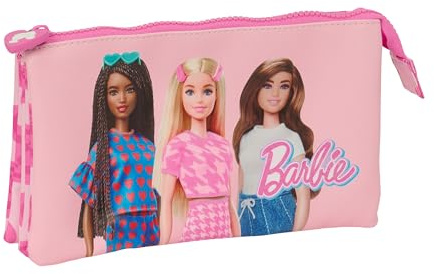 Safta Barbie Love Federmäppchen mit DREI Fächern, für Kinder, ideal für Kinder im Schulalter, bequem und vielseitig, Qualität und Widerstandsfähigkeit, 22 x 3 x 12 cm, Rosa, Rosa, Estándar, Lässig