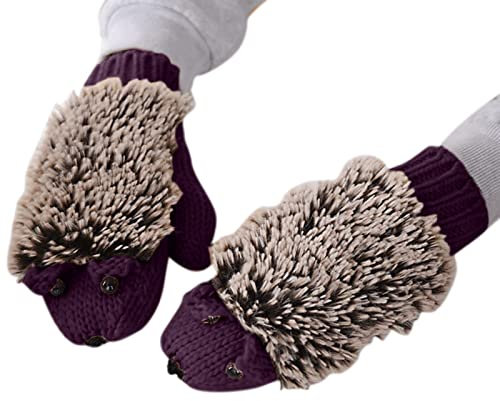 Générique 2024 – Igel, warm, gestrickt, Fleece, Winter, Damen, Cartoon-Handschuhe, dicke Baumwolle, Handschuhe, Skihandschuhe, beheizbar (Violett, Einheitsgröße)
