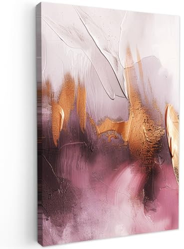 MuchoWow© Leinwand 40x60 cm Deko Schlafzimmer Aesthetic Leinwandbilder Wohnzimmer Gemälde Foto Geschenk Living Room Decoration Aquarell - Gold - Rosa - Abstrakt - Kunst