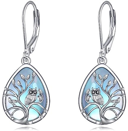 ONEFINITY Eulen-Ohrringe Sterling Silber Mondstein Ohrringe Eule Ohrringe Schmuck Geschenk für Frauen Mädchen (Eule)