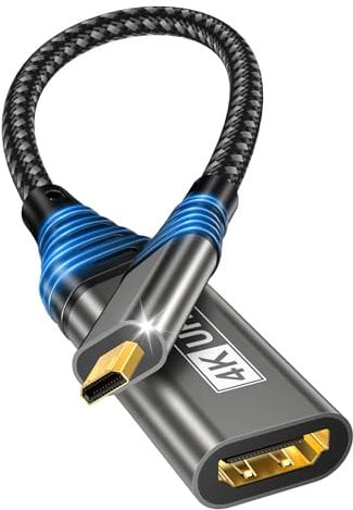 Micro HDMI vers HDMI Adaptateur 4K @ 60 Hz 3D 1080P Type D vers A prend en charge Ethernet,3D,HDR et ARC,Micro HDMI vers HDMI compatible avec Raspberry Pi 5/4,Hero,caméras A6300 A6400,Yoga,ODROID