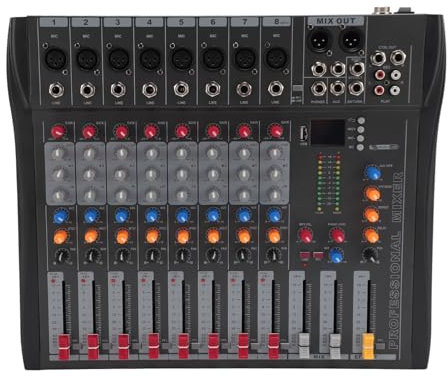 Professioneller Soundmixer, 8-Kanal-Mischpult, USB-Soundkarte, 5.0, 16 Digitale Effekte, Multi-Interface für Bar für Live (EU-Stecker)