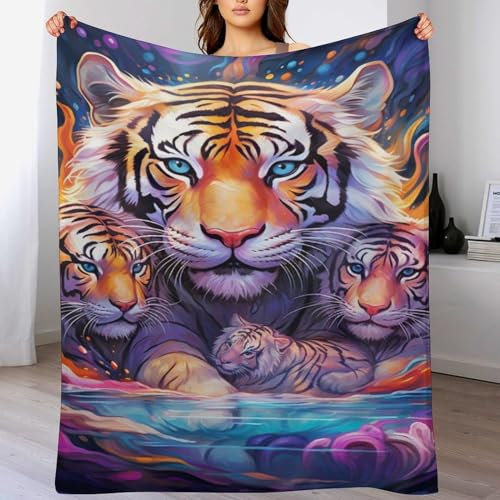 PAZZK Premium Wohndecke - Tiger Decke Flannel - Extra Weiche TV- Decke Vier Jahreszeiten Wohndecke Dicke Couchdecke Für Bett/Sofa(180×200cm)