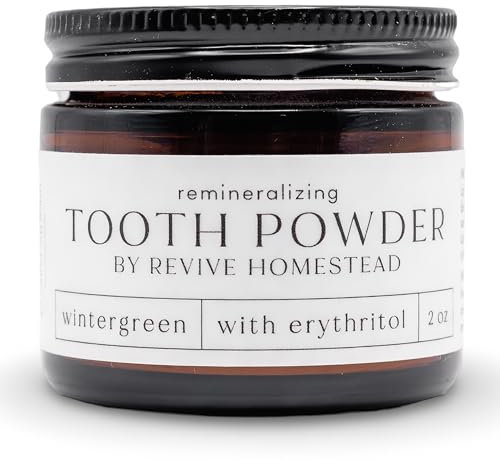 Revive Homestead Hydroxylapatit-Zahnpulver, Remineralisierendes Zahnpasta-Pulver, fluoridfrei, Aufhellung, komplett natürlich, nicht-synthetischer Hydroxylapatit, 57 ml, bernsteinfarbenes Glas