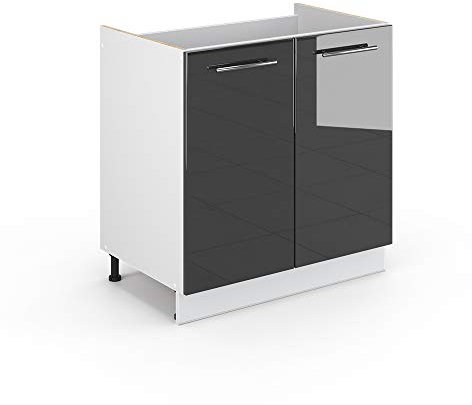 Vicco Meuble Bas sous-évier Fame-Line, Anthracite Haute Brillance/Blanc, 80 cm, PT Marbre