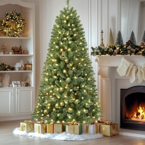 SHareconn 4ft Pre Lit Christmas Tree with 100 LED Warm White Lights, 8 Light Modes, Foldable Metal Stand, Indoor/Outdoor