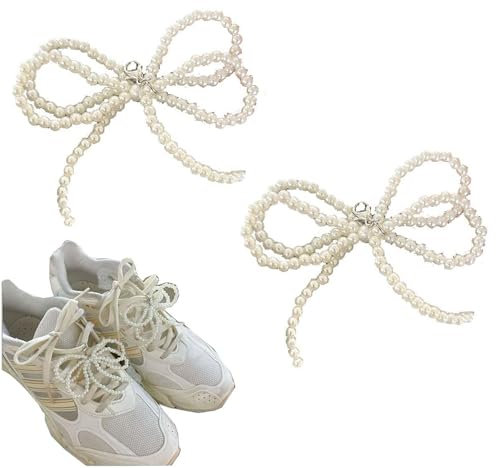 Calkkrer 2 pcs. Perles blanches Nœuds Charms de chaussures pour baskets, chaussures élégantes, avec colliers de perles pour femmes, accessoires de chaussures pour cadeau de mariage.