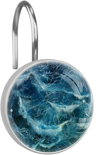 Ganci per tenda da doccia con onde blu, 1 pz anelli per tenda da doccia in vetro antiruggine per bagno, gancio decorativo circolare per tenda e ganci per asta da doccia