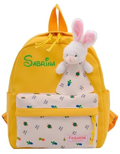 Caixiabeauty Sac à Dos avec Nom Brodé Personnalisé,Sac à Dos de Maternelle Personnalisé,Cartable Petit Lapin pour Garçons et Filles，Cadeau D'anniversaire pour Enfants(02-Yellow)
