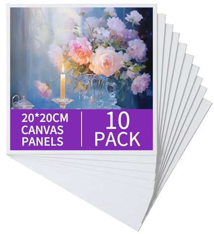 Ordeluxe 20x20cm Toile Peinture-Ensemble de 10 Toiles à Peindre en Coton 100%-Mini Canevas,Monté sur Carton Résistant–Tableau Peinture Sur Toile pour Acrylique, Gouache et Huile,Toile a peindre