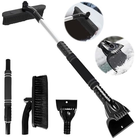 LXYYDS Eiskratzer Auto mit Besen, Schneebesen mit Eiskratzer, Ausziehbare Schneeräumbürste, Abnehmbarer Schneebesen Auto, Schneekratzer und Bürste für Windschutzscheiben von Pkw, SUV und LKW (Black)