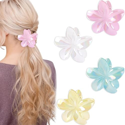 NJCXOLA 4 Piezas Pinzas para el cabello con flores para cabello grueso y fino, pinzas de acrílico antideslizantes, pinzas grandes para el cabello para mujeres y niñas, accesorios de peinado