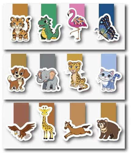 Helgee Magnetische Lesezeichen, 12 Stück, Süsse Tiere, Personalisiert, Kleine Geschenke, Adventskalender Füllung