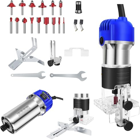 Palm Router Werkzeug Trimmer,Oberfräse Tischfräse Holz mit 15PCS Fräser,Holzbearbeitung Handheld Router Holz Router Power Trim Router für Handwerk/Kurven schneiden/Holz Slotting
