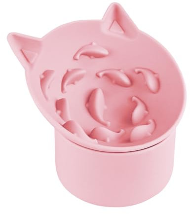 Raised Slow Feeder Cat Bowl - Silicone Elevated Cat Bowl, Height Adjustable Cat Slow Feeder,Multi-Angle Tilt Design Cat Slow Feeder Bowl, Neck Protective Bowl for Pets Cats Puppy Small Dogs (Pink)