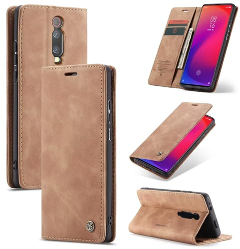 SLWYF Handyhülle für Xiaomi Mi 9T/Mi 9T Pro/Redmi K20/K20 Pro Hülle,PU Leder Flip Tasche Klappbar Magnet Wallet Lederhülle, Silikon Bumper Klapphülle Case mit Kartenfäch für Xiaomi Mi 9T, Braun