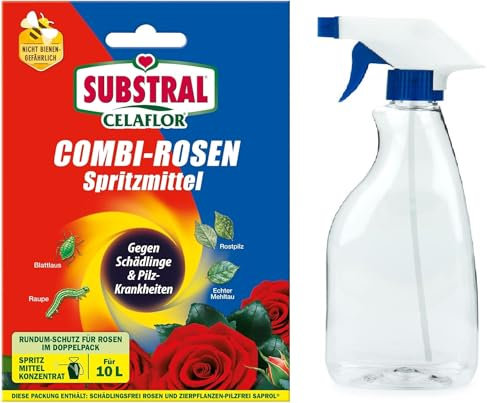 Substral Celaflor Combi-Rosenspritzmittel, Rundumschutz für Rosen, gegen Schädlinge und Pilzkrankheiten, 1x15+2x4ml + Sprühflasche (1)