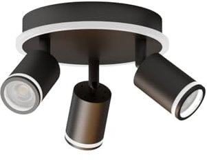 LVWIT Deckenstrahler 3 Flammig Schwarz, LED Deckenleuchte Schwenkbar, Rund Deckenspot mit unteres Glühen, GU10 Spots Lampe Drehbar Deckenlampe für Wohnzimmer, Küche, Schlafzimmer (Ohne Leuchtmittel)