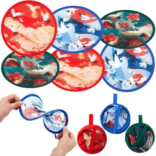 Namalu 6 Stück Japanische Faltbare Handfächer Runde Falten Fächer Sommer Festival Handfächer Tragbare Japanischer Kranich Muster Japan Fächer für Geschenke Party Heimdekoration Persönliche Deko