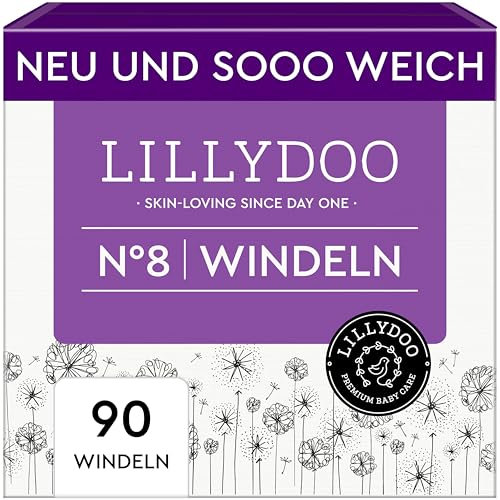 LILLYDOO hautfreundliche Baby Windeln - Größe 8 (17+ kg),Monatsbox (90 Stück), Sicherer Auslaufschutz, Weich, Parfümfrei, Ohne Lotionen & Farbstoffe für empfindliche Haut, Dermatologisch getestet