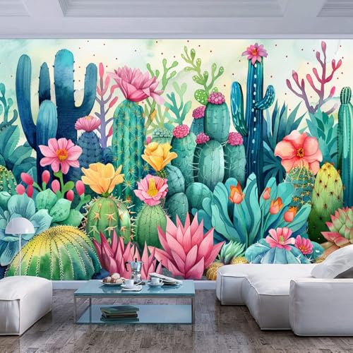 JIAOQSS Papier Peint Mural 3D Panoramique Murale Fleur de cactus géante et colorée Papier Autocollant Cuisine Lavable Autocollants Décoratifs Salon Chambre Murale