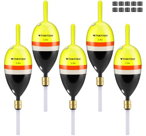 THKFISH Angelposen Set, 5 Stück Holz Posen Angeln, Schwimmer Angeln Bobber Float mit Verstellbarer Messing Anhänger, Angelzubehör Posen für Hecht, Barsch, Karpfen, Barsch