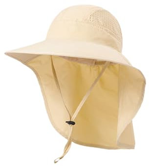 Anseom Chapeau de Soleil Unisexe UPF 50+, Chapeau de Soleil à Large Bord Anti UV Chapeaux d'été avec Protection du Cou, Chapeau de Protection Solaire (FR/ES, Alpha/Lettres, Taille Unique, Beige)