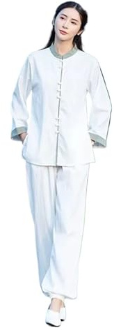 NRBMZYEN Ensemble de costume de Kung Fu pour femme Tai Chi en coton et lin Wushu Kung Fu Vêtements pour femmes Arts martiaux Wing Chun costume, 1 couleur, White suit_L