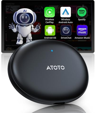 ATOTOZONE AD5 Wireless CarPlay & Android Auto, Car Video Box Plug & Play, Aggiornamento 2025 Ai Box CarPlay compatibile con YouTube, Dual Wi-Fi, Bluetooth, ChatGPT