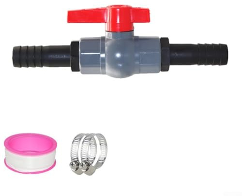 Eawfgtuw z PVC Kugelhahn mit Schlauchanschluss 3/4 Zoll (25mm) Innengewinde auf 19mm Schlauchstutzen Absperrventil für Gartenbewässerung und Wasserdurchflusskontrolle, inklusive 2 Schlauchschellen und