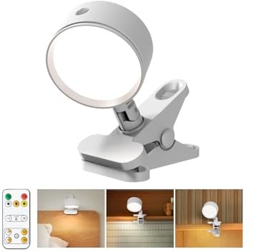 GOVSSING Lampada con Pinza Ricaricabile 5000mAh, Lampada da Lettura | Dimmerabile & 3 Temperature Colore, USB Tocco & Telecomando, LED Luce da Lettura per Libro Senza Fili per Letto