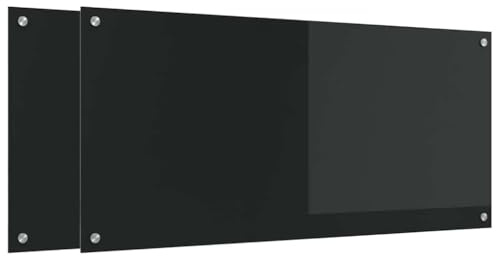 vidaXL Kitchen Backsplash 2 pcs Black 110 x 50 cm Tempered Glass, Modern Kitchen Backsplash, Rectangular Glass, Durable Heat-Resistant Wall Cover, Functional Cooking Area Protector, Stylish Decor