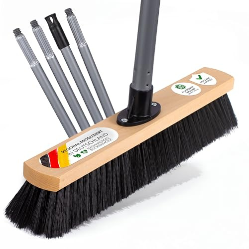 ORGAFLIX Besen mit Stiel 40 cm, Zimmerbesen mit feinen Kunstfasern Made in Germany und Italy, robuster Kehrbesen für Haushalt und Halle, entfernt Staub und Schmutz gründlich im Innenbereich