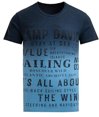 Camp David Herren T-Shirt Dip Dye mit Wording Prints Blue Navy, XL