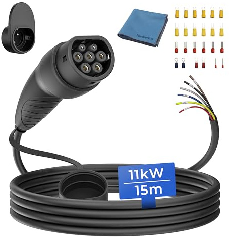 Neolenta Typ 2 Ladekabel offenes Ende 11kW 15m, Wallbox Ersatzkabel 16A 3-phasig