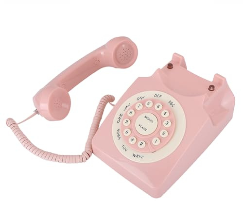 ZASCHMOY Telefono Vintage - Telefono Cablato con qualità di Chiamata Ad Alta Definizione per Ufficio Domestico - Fisso retrò Rosa con Tastiera Grande - Stile Vintage Perfetto per la Comunicazione