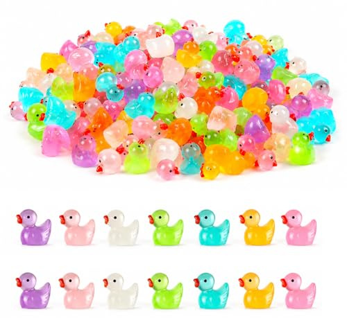 ZZHBOO 50 Stück Mini Enten Figuren, Nachleuchtende 3D Tiere in Mehreren Farben, Süße Dekoration für Schreibtisch, Auto und DIY Bastelprojekte