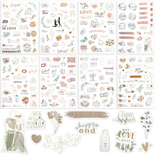 Josojoou 8 Blatt Sticker Aufkleber Gästebuch Wedding Hochzeits Deko | Vintage Vorgestanzt Wasserfest Fotoalbum Scrapbooking Verlobungen Jahrestage Hochzeitsplanung Und Einladungen