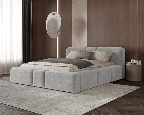 Chilly. Polsterbett Monte - Bett 160x200 cm- Bettkasten und Stauraum - Doppelbett mit Stabilem Metallrahmen - Eleganter Monte-Stoff- Grau