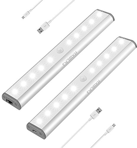 Luz Nocturna Luces Armario Con Sensor Movimiento 10 Led Del Sensor De Movimiento Con El ImáN Incorporado BateríA Recargable Para Armario Pasillo Escalera SóTano Cocina Garaje Gabinete (2 PACK)