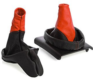 myshopx SH04 Schaltmanschette und Handbremsmanschette Schwarz-Rot Echt Leder