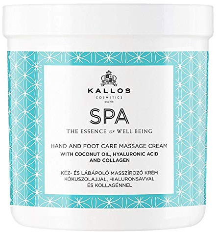 Kallos Spa Hand-Fußpflege Massiercreme mit Kokosöl, Hyaluronsäure und Kollagen, 500 ml