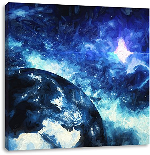 Pixxprint die Erde von Oben bei Nacht Kunst, Größe: 70x70 cm, Leinwandbild Quadratisch, Wandbild, Kunstdruck, fertig bespannt