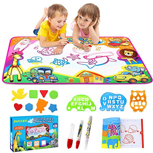 PHYLES Tapis Dessin Enfant, Tapis de Dessin à Eau, Tapis Doodle Matte pour Bébés, Garçons et Filles, Aqua Tapis de Dessin 6 Couleurs Loisir Créatif - Jouets Éducatifs pour Enfants