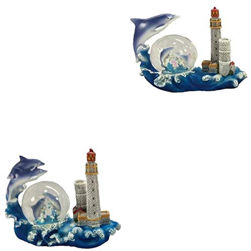 Isideco Schneekugel 2er Set Leuchtturm Les Baleines mit Delfinen
